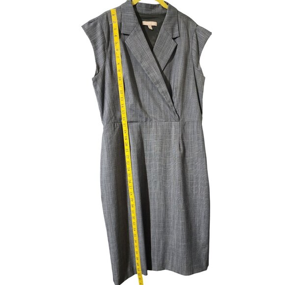 Banana Republic Sleeveless Gray Plaid Belted Wrap Dress Size 14 Womens Workwear - Picture 7 of 7